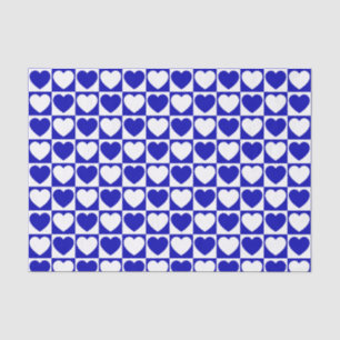 Royal Blue and White Checkered Pattern With Hearts Tissue Paper
