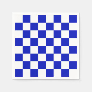 Royal Blue and White Chequered Board Pattern Napkin