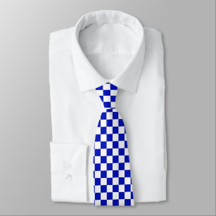 Royal Blue and White Chequered Board Pattern Tie