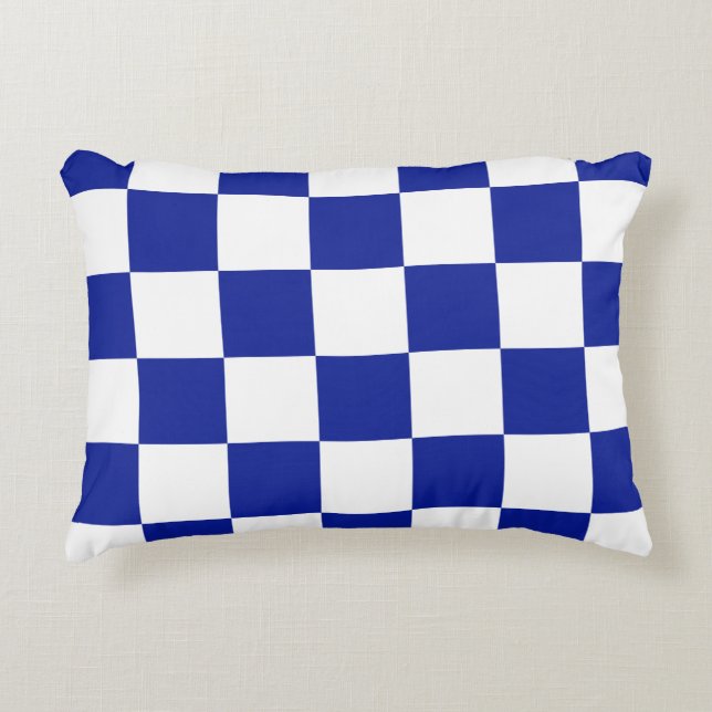 Royal Blue and White Chequered Pattern Accent Pillow (Front)