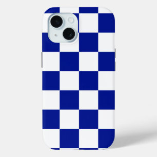 Royal Blue and White Chequered Pattern iPhone 15 Case