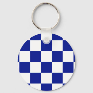 Royal Blue and White Chequered Pattern Keychain