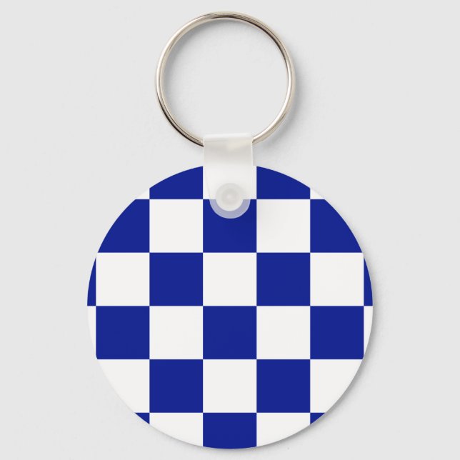 Royal Blue and White Chequered Pattern Keychain (Front)