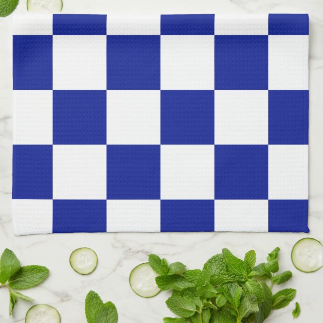 Royal Blue and White Chequered Pattern Kitchen Towel (Folded)