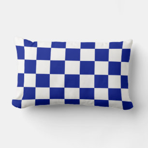Royal Blue and White Chequered Pattern Lumbar Pillow