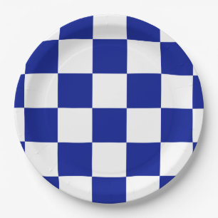 Royal Blue and White Chequered Pattern Paper Plate