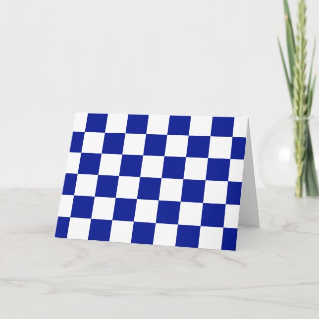 Royal Blue and White Chequered Pattern Thank You Card (Front)