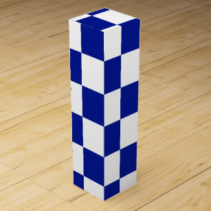 Royal Blue and White Chequered Pattern Wine Gift Box