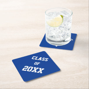 Royal Blue and White Class Colours Graduation Paper Coaster