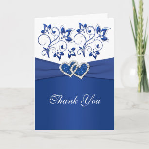 Royal Blue and White Coeurs jointes Carte de remer