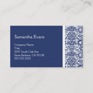 Royal Blue and White Damask Business Card