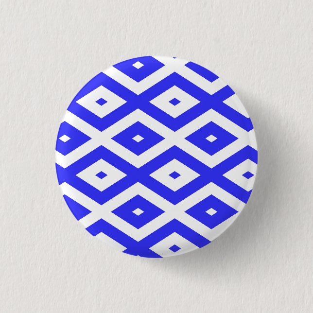 Royal blue and white diamond pattern 1 inch round button (Front)
