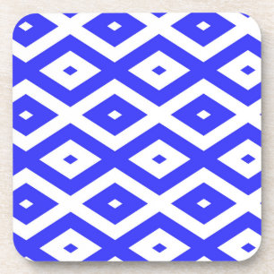 Royal blue and white diamond pattern coaster
