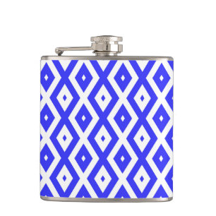 Royal blue and white diamond pattern hip flask
