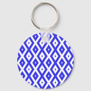 Royal blue and white diamond pattern keychain