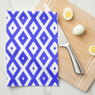 Royal blue and white diamond pattern kitchen towel
