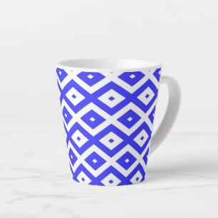 Royal blue and white diamond pattern latte mug