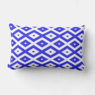 Royal blue and white diamond pattern lumbar pillow