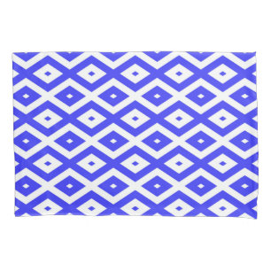 Royal blue and white diamond pattern pillowcase