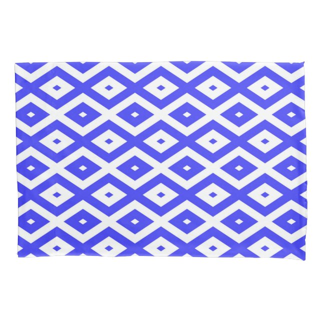 Royal blue and white diamond pattern pillowcase (Front)
