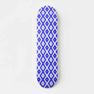 Royal blue and white diamond pattern skateboard