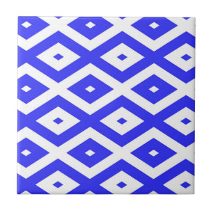 Royal blue and white diamond pattern tile