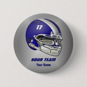 Royal Blue and White Football Helmet 2 Inch Round Button