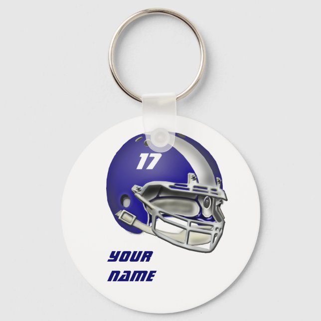 Royal Blue and White Football Helmet Keychain (Front)