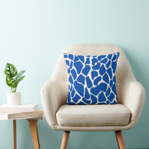 Royal Blue and White Giraffe Spot Animal Print Throw Pillow