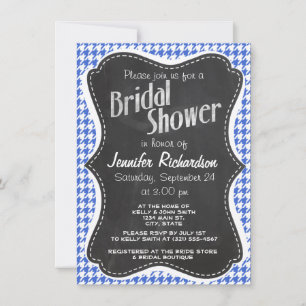 Royal Blue and White Houndstooth; Chalkboard look Invitation