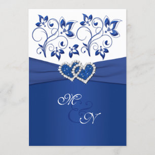 Royal Blue and White Joined Hearts Invitation