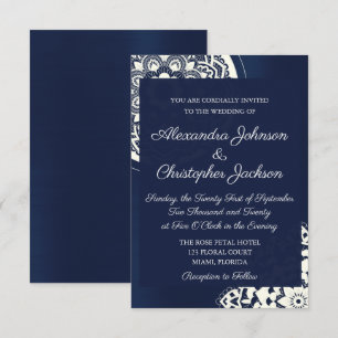 Royal Blue and White Mandala Wedding Invitation