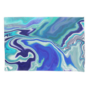 Royal Blue and White Marble Waves Fluid Art     Pillowcase