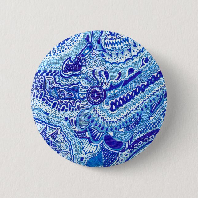 Royal Blue and White Ming style pattern art 2 Inch Round Button (Front)