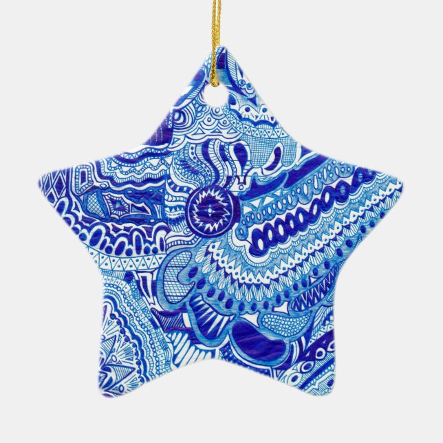 Royal Blue and White Ming style pattern art Ceramic Ornament (Front)
