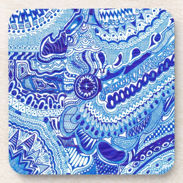Royal Blue and White Ming style pattern art Coaster (Front)