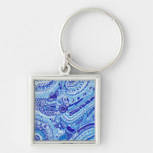 Royal Blue and White Ming style pattern art Keychain