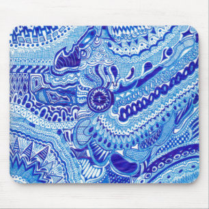 Royal Blue and White Ming style pattern art Mouse Pad