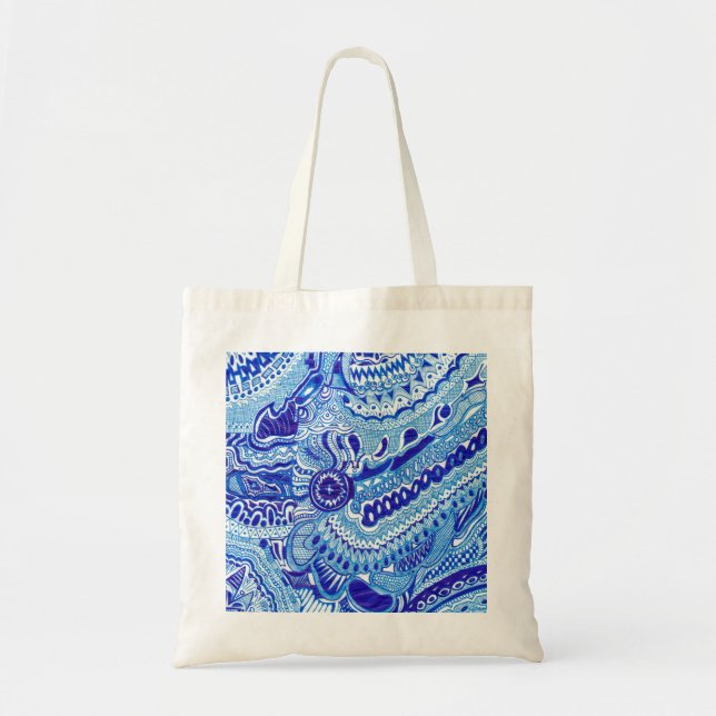 Royal Blue and White Ming style pattern art Tote Bag (Front)