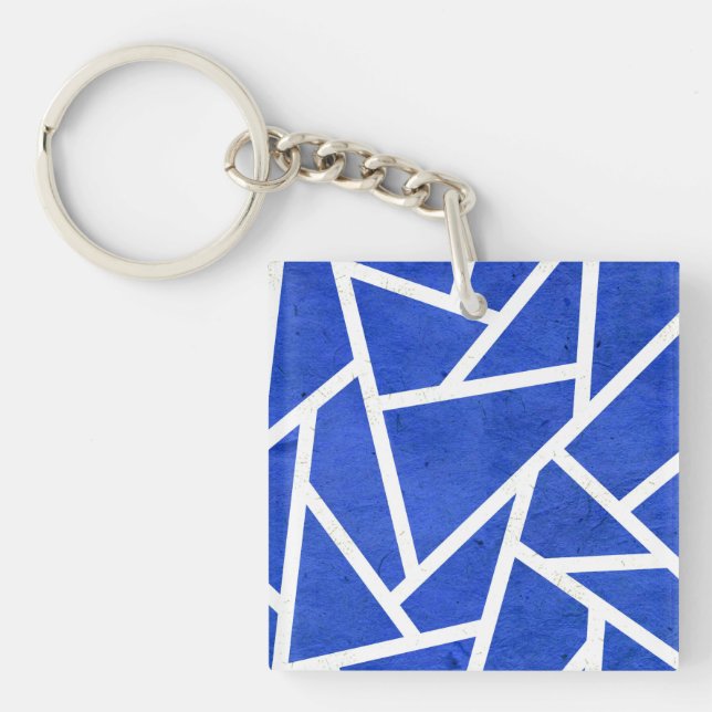 Royal blue and white mosaic pattern keychain (Front)
