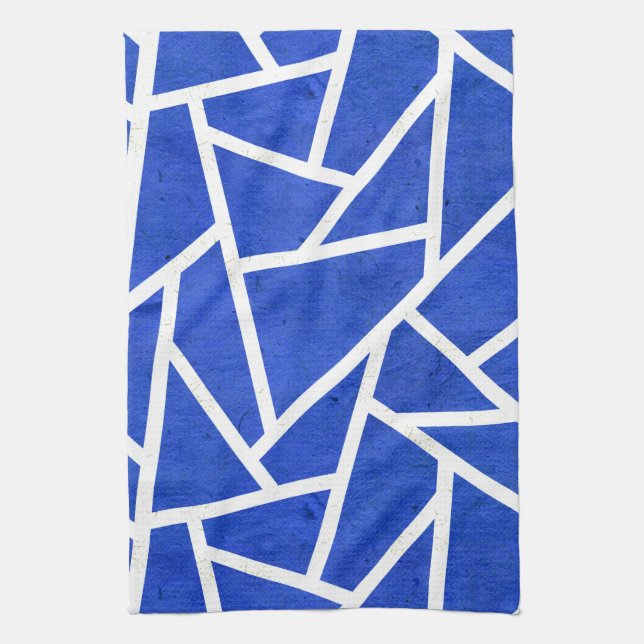 Royal blue and white mosaic pattern kitchen towel (Vertical)