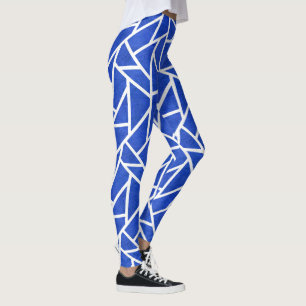 Royal blue and white mosaic pattern leggings