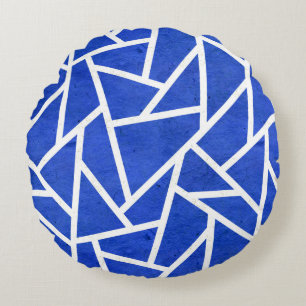 Royal blue and white mosaic pattern round pillow