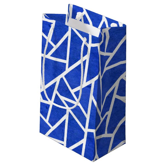 Royal blue and white mosaic pattern small gift bag (Back Angled)