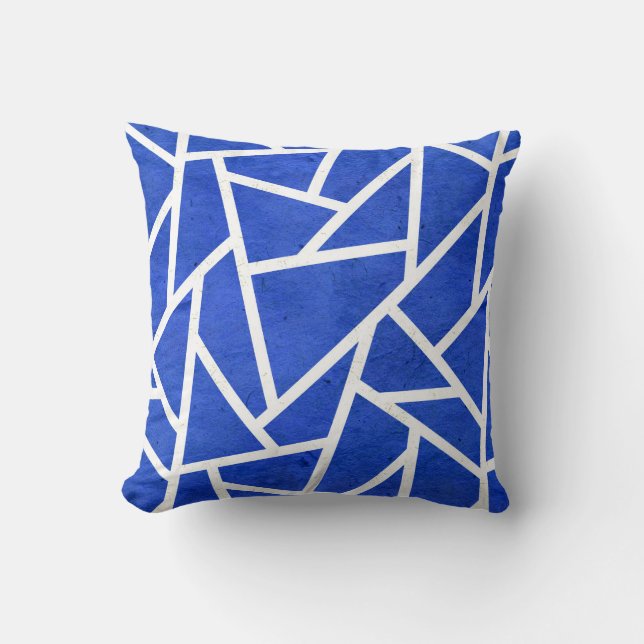 Royal blue and white mosaic pattern throw pillow (Front)