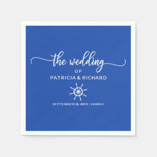 Royal Blue and White Rudder Nautical Wedding Napkin