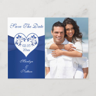 Royal Blue and White Save the Date Photo Card