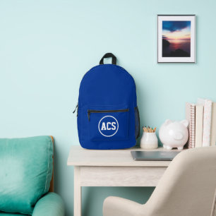 Royal Blue and White School Colors and Letters Printed Backpack