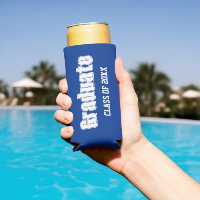 Royal Blue and White School Colours Graduate Seltzer Can Cooler (In Situ Pool)