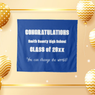 Royal Blue and White School Colours Graduation Tapestry